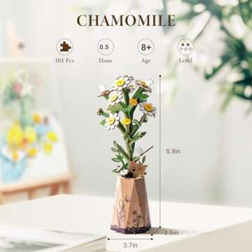 ROBOTIME 3D Puzzles Wooden Artifical Flower Chamomile DIY Model Building Kit to Build for Adults Bouquet Botanical Collection Craft Brain Teaser Puzzle Creative Gift Home Decor