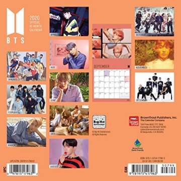 BTS OFFICIAL 2020 7 x 7 Inch Monthly Mini Wall Calendar, K-Pop Bangtan Boys Music