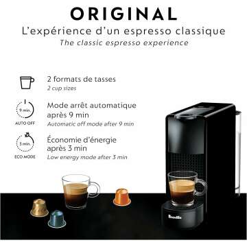 Breville BEC220BLK1AUC1 Nespresso Essenza Mini Espresso Machine, 15.25 x 5.5 x 12.25 in, Black