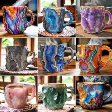 zardvern Sherum Luxegem Mug, Grishay LuxeGem Mug, Mineral Crystal Coffee Mugs, Multi-Colored Crystal Mineral Coffee Mugs, Natural Mineral Crystal 3D Coffee Mug (D)