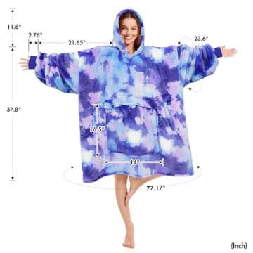 Blanket Hoodie women & Man,Premium Sherpa Fleece Oversized Hoodie Blanket With Giant Pocket for Women,Super Cozy and Big Wearable Blanket Hoodie Gift Tie Dye New Blue