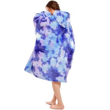 Blanket Hoodie women & Man,Premium Sherpa Fleece Oversized Hoodie Blanket With Giant Pocket for Women,Super Cozy and Big Wearable Blanket Hoodie Gift Tie Dye New Blue