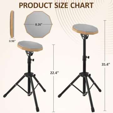 GrowDaily Drum Practice Pad Set with Adjustable Stand