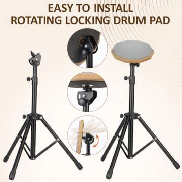 GrowDaily Drum Practice Pad Set with Adjustable Stand