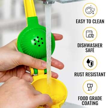 Zulay Kitchen Metal 2-in-1 Lemon Squeezer - Sturdy Max Extraction Hand Juicer Lemon Squeezer Gets Every Last Drop - Easy to Clean Manual Citrus Juicer - Easy-Use Lemon Juicer Squeezer - Yellow/Green