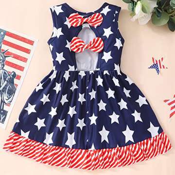 Popshion Girls 4th of July Dress Toddler Girl American Flag Dresses Sleeveless Kids Patriotic Clothes Independence Day Outfits 6-7 Years