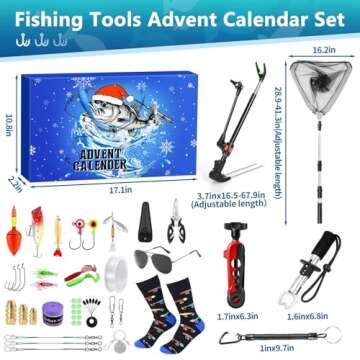 MOVINPE Fishing Advent Calendar for Adult Men Teen Boys, 2024 Fishing Tools Accessories Kit Christmas Countdown Gifts, 24 Days of Fishing Accessories and Gear Surprises for Fishing Lovers