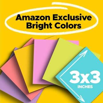 Post-it Super Sticky Notes, 3x3 in, 6 Pads/Pack, 90 Sheets/Pad, Amazon Exclusive Bright Color Collection, Aqua Splash, Acid Lime, Tropical Pink, Sunnyside, Guava and Iris Infusion