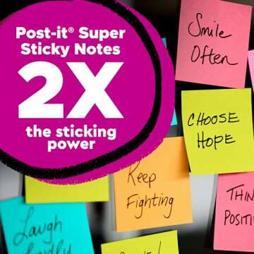 Post-it Super Sticky Notes, 3x3 in, 6 Pads/Pack, 90 Sheets/Pad, Amazon Exclusive Bright Color Collection, Aqua Splash, Acid Lime, Tropical Pink, Sunnyside, Guava and Iris Infusion