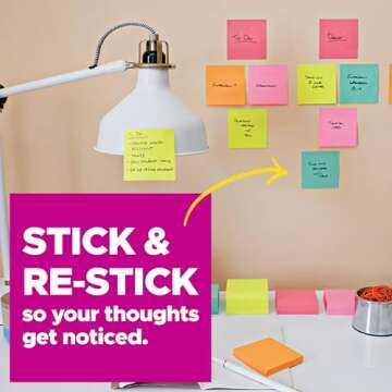 Post-it Super Sticky Notes, 3x3 in, 6 Pads/Pack, 90 Sheets/Pad, Amazon Exclusive Bright Color Collection, Aqua Splash, Acid Lime, Tropical Pink, Sunnyside, Guava and Iris Infusion