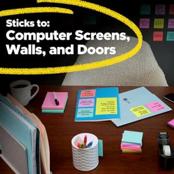 Post-it Super Sticky Notes, 3x3 in, 6 Pads/Pack, 90 Sheets/Pad, Amazon Exclusive Bright Color Collection, Aqua Splash, Acid Lime, Tropical Pink, Sunnyside, Guava and Iris Infusion