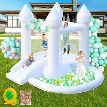 AONESY White Bounce House, Inflatable Bounce House with Ball Pit & Slide for Kids Indoor Bounce House Portable Fun House Outdoor Bounce House with Blower for Birthday Party, Wedding Decor