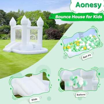 AONESY White Bounce House, Inflatable Bounce House with Ball Pit & Slide for Kids Indoor Bounce House Portable Fun House Outdoor Bounce House with Blower for Birthday Party, Wedding Decor