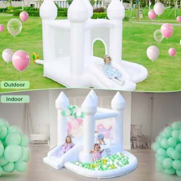 AONESY White Bounce House, Inflatable Bounce House with Ball Pit & Slide for Kids Indoor Bounce House Portable Fun House Outdoor Bounce House with Blower for Birthday Party, Wedding Decor