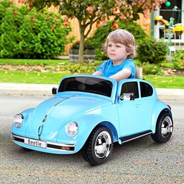 Aosom Licensed Volkswagen Beetle Electric Kids Ride-On Car 6V Battery Powered Toy with Remote Control Music Horn Lights MP3 for 3-6 Years Old Blue