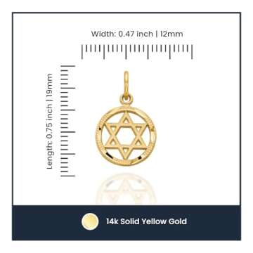 14K Solid Yellow Gold Star of David Jewish Magen Necklace Judaica Religious Chain Pendant Israel Charm 19mm x 12mm Only