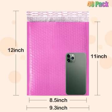 8.5x12 Inch Bubble Mailers 40 Pack, Self Seal Padded Envelopes for Small Business, Waterproof Shipping Bags, Hot Pink