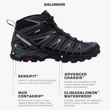 Salomon Men's X ULTRA PIONEER MID CLIMASALOMON™ WATERPROOF Hiking Boots for Men, Black / Magnet / Monument, 11.5