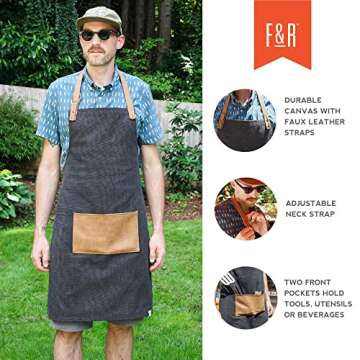 Foster & Rye Grilling Apron with Pocket, Canvas Apron for Men with Adjustable Strap, BBQ & Grill Accessories for Indoor & Outdoor Cooking, 35" x 26.75", Black