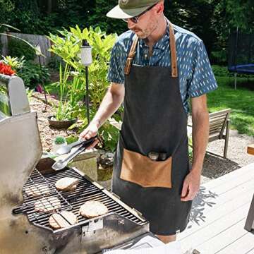 Foster & Rye Grilling Apron with Pocket, Canvas Apron for Men with Adjustable Strap, BBQ & Grill Accessories for Indoor & Outdoor Cooking, 35" x 26.75", Black