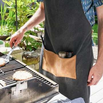 Foster & Rye Grilling Apron with Pocket, Canvas Apron for Men with Adjustable Strap, BBQ & Grill Accessories for Indoor & Outdoor Cooking, 35" x 26.75", Black