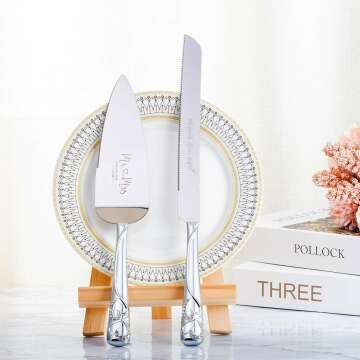 Wedding Cake Knife and Server Set - Heart Shaped