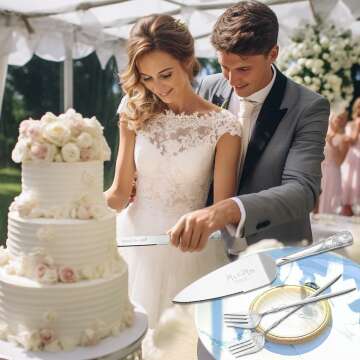 Wedding Cake Knife and Server Set - Heart Shaped