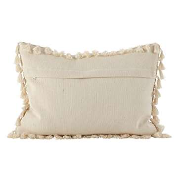 SARO LIFESTYLE Moroccan Design Tassel Fringe Cotton Down Filled Throw Pillow, 14" x 20", Ivory