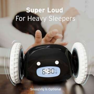 CLOCKY Extra Super Loud Alarm Clock for Heavy Sleepers Kids Bedroom, Move Jump Roll Run Away Easy to Set