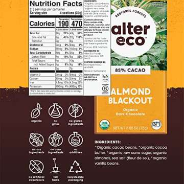 Alter Eco | Dark Chocolate Bars | Pure Dark Cocoa, Fair Trade, Organic, Non-GMO, Gluten Free (6-Pack almond Blackout)