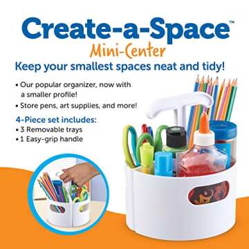 Learning Resources Create-a-Space Storage Mini Center - White, Classroom Craft Keeper, Maker Space, Small Space Storage, Teacher Organizer, Home School Accessories, 4 Piece Set