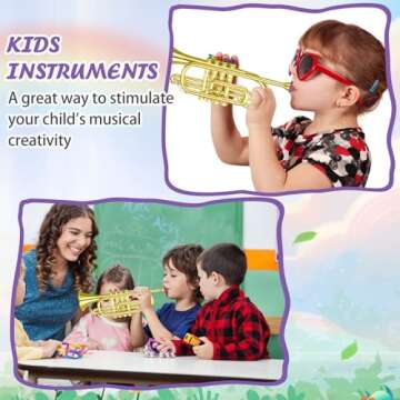 Treela Set of 3 Musical Instruments Saxophone Trumpet and Horn for Beginners 3 Wind and Brass Musical Instruments Combo with Colorful Keys Coded for Boys Girls (Gold)