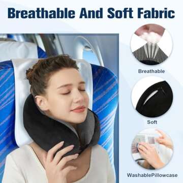 Cirorld Neck Pillow for Traveling, Travel Pillows for Airplanes,100% Pure Memory Foam Travel Neck Pillow, Adjustable Flight Pillow, Portable Plane Accessories with Eye Mask, Earplugs, Carry Bag