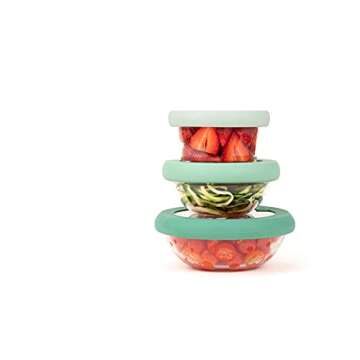 Food Huggers Kitchen Must-haves (8 Pieces)- Flexible, Stackable, Eco-Friendly Glass and Silicone Bowl Lids (Set of 3) + Reusable Silicone Food Savers (Set of 5), Dishwasher safe