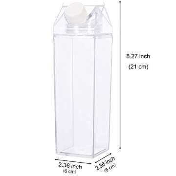 Bac-kitchen Milk Carton Water Bottle - Clear Square Milk Bottles BPA Free Portable Water Bottle with Straw and Bottle Brush for Outdoor Sports Travel Camping Activities (H02)