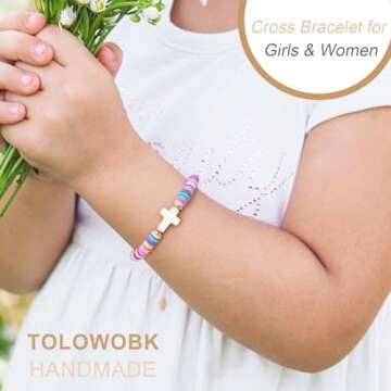 Baptism Gifts for Girls - TOLOWOBK Cross Bracelet