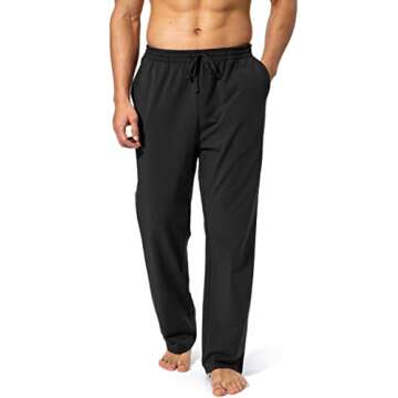 Pudolla Men's Cotton Yoga Sweatpants Athletic Lounge Pants Open Bottom Casual Jersey Pants for Men with Pockets (Black Small)