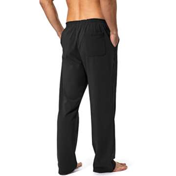 Pudolla Men's Cotton Yoga Sweatpants Athletic Lounge Pants Open Bottom Casual Jersey Pants for Men with Pockets (Black Small)