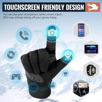 OZERO Mens Winter Gloves for Cold Weather: Touchscreen Warm Thermal Glove - Anti-Slip Lightweight Gloves for Running Cycling Driving