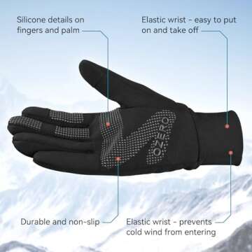 OZERO Mens Winter Gloves for Cold Weather: Touchscreen Warm Thermal Glove - Anti-Slip Lightweight Gloves for Running Cycling Driving