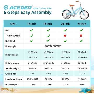 ACEGER Girls Beach Cruiser Bike for Kids Ages 5-13