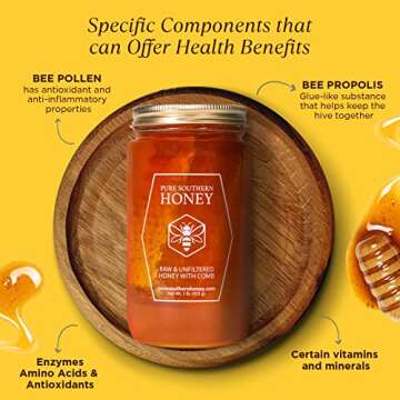 1 lb. 100% Raw & Unfiltered Gallberry Honey with Comb - American Made by Pure Southern Honey