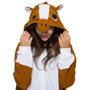 TYLER PERRY Unisex Adult Animal One Piece Pajamas Brown Horse Onesie for Halloween Cosplay Costume