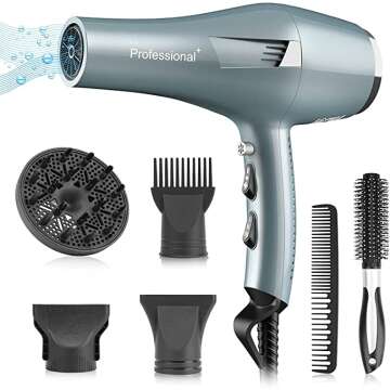 Faszin Ionic Pro Hair Dryer, Fast-Drying Blow Dryer with 2-Speed & 3-Heat Settings, Salon-Grade Hairdryer with Diffuser, Concentrator & Comb for Men & Women