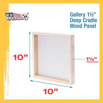 U.S. Art Supply 10" x 10" Birch Wood Paint Pouring Panel Boards, Gallery 1-1/2" Deep Cradle (Pack of 4) - Artist Depth Wooden Wall Canvases - Painting Mixed-Media Craft, Acrylic, Oil, Encaustic