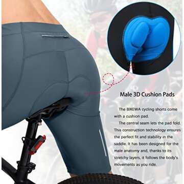 Men's Bike Shorts 3D Padded Cycling Road Biking Underwear Mountain Riding Biker Bicycle UPF 50+ Cycle Shorts Zipper Pockets(Blue Grey,L)