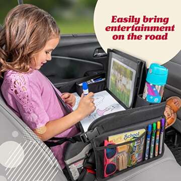 Lusso Gear Kids Travel Tray for Car - Road Trip Essentials for Kids - Car Seat Tray for Toddlers & Kids - Lap Tray for Airplane, Kids Travel Desk, Road Trip Activities (Blue)