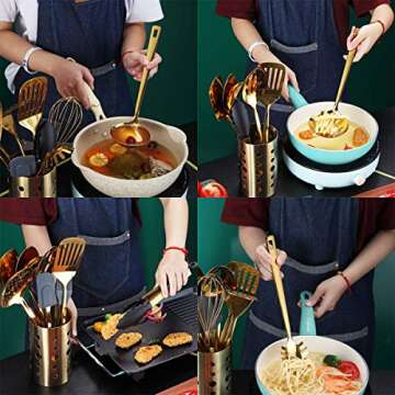 Gold Cooking Utensils Set - 13 Piece Berglander Stainless Steel Kitchen Tools