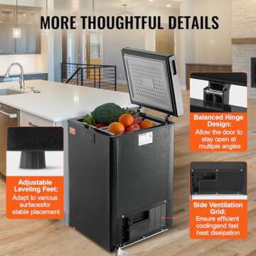 VEVOR Chest Freezer, 3.5 Cu.ft Compact Deep Freezer, Free Standing Top Open Door Chest Freezers with 2 Removable Baskets & Adjustable Thermostat, Energy Saving & Low Noise, Black