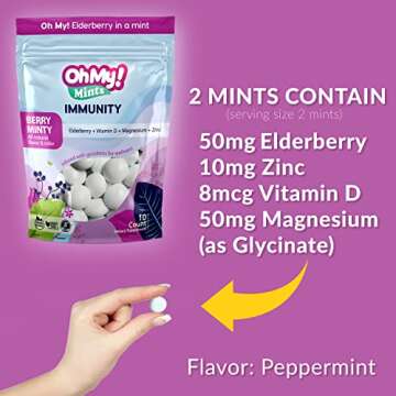 Oh My! Mints | Immunity Mints for Immune Support - 3 Packs | Infused Elderberry - Zinc - Vitamin D - Magnesium Glycinate - Gluten Free, Non-GMO, Vegan, All Natural Ingredients, Made in USA (30 Mints)